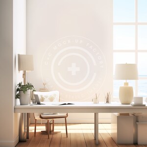 Office Mockup Blank Wall Art Photo - Stylish Coastal Beach House Aesthetic for Canvas Frames & Prints, Office Wall Decor Mockup