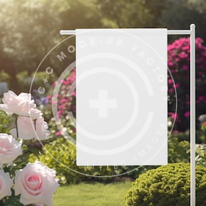 Garden Banner Mockups, Garden Flag Mockup, Image for Garden Banner, Image of Garden Flag, Mock-up of a Garden Banner for Art Placement.