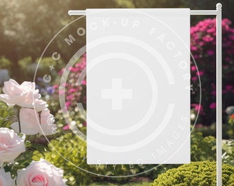 Garden Banner Mockups, Garden Flag Mockup, Image for Garden Banner, Image of Garden Flag, Mock-up of a Garden Banner for Art Placement.