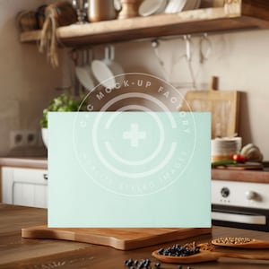Cutting Board Mockup Photo - Tempered Glass 8x11&quot; Small with Cozy Cottage Kitchen Aesthetic, Farmhouse Kitchen Mockup Photos