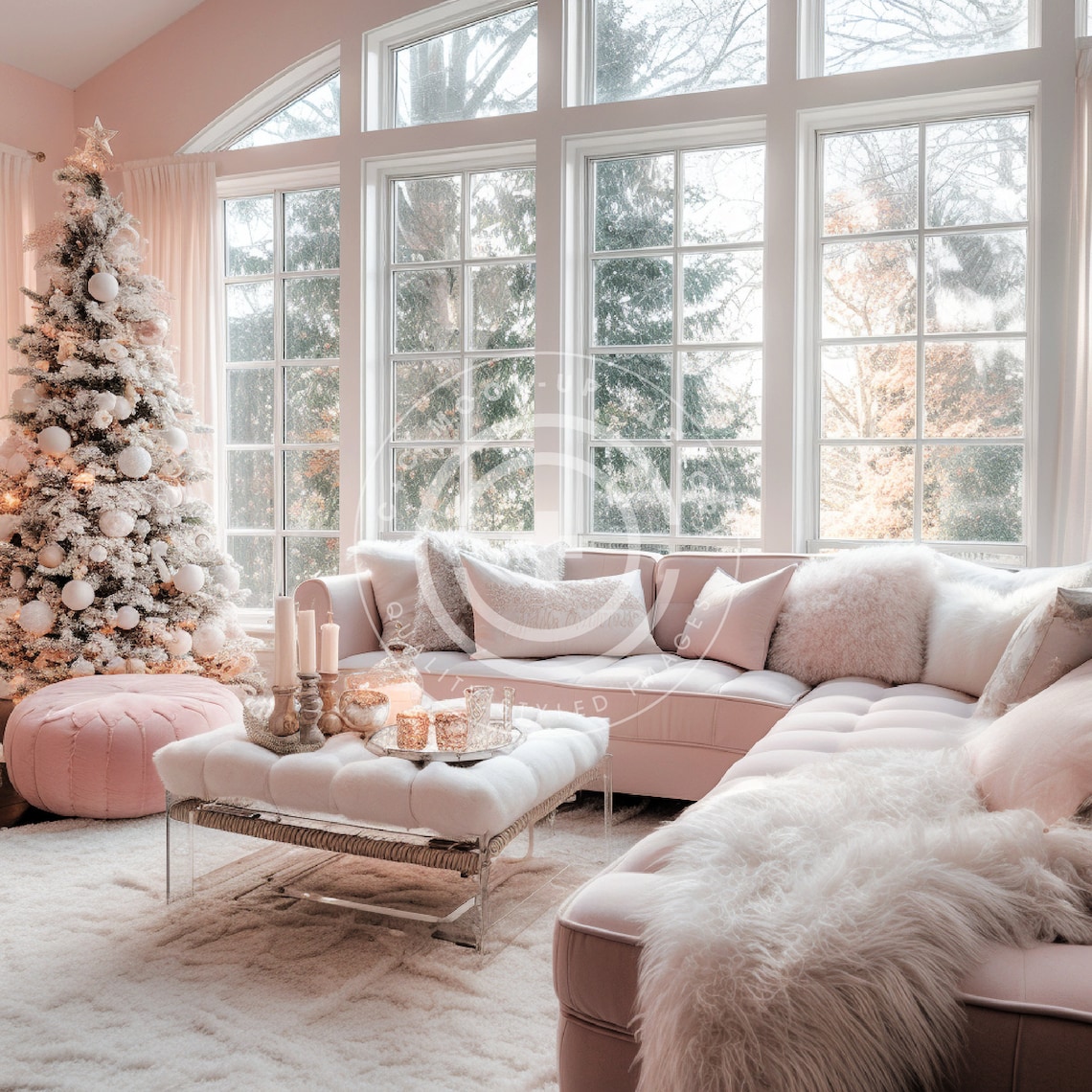 Pink Christmas Living Room Stock Image/mockup Pastel Pink - Etsy