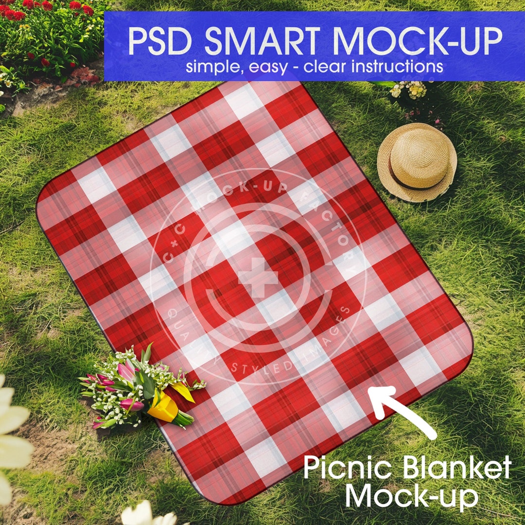 PSD Smart Picnic Blanket AOP Mockup, Editable Blanket Mockup, Picnic