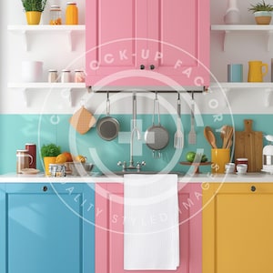 Waffle Towel Mockup, Waffle Towel Design Mockup, Mockup Towel, Colorful Kitchen Towel Mockup, Add your design to Blank Towel in the Kitchen.