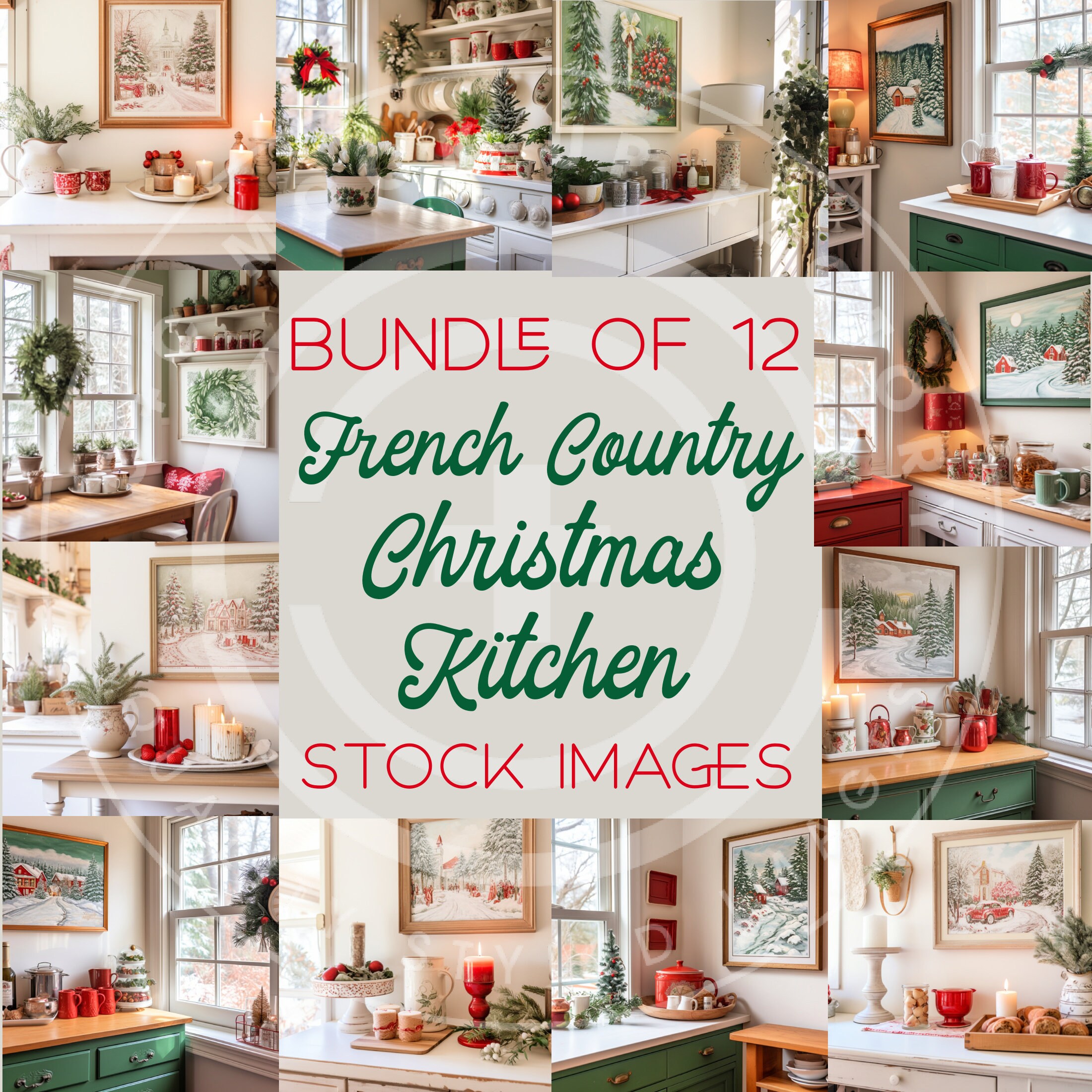 French Country Cottage Christmas Kitchen Multi-Use Bild Mockup Fotos - Set mit 12 Stück