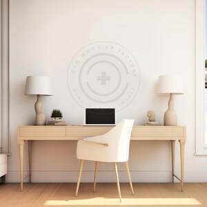 Office Mockup Blank Wall Art Photo - Stylish Coastal Beach House Aesthetic for Canvas Frames & Prints, Office Wall Decor Mockup