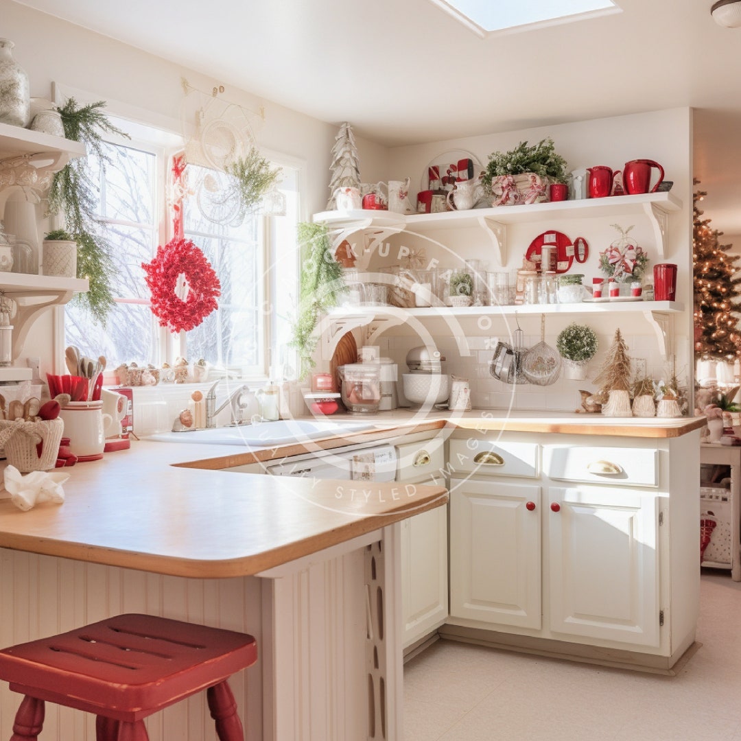 Christmas Kitchen Stock Image Mockup Photo - French Country Christmas