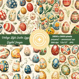 Oeufs de Pâques vintage Style rétro, motifs numériques sans couture, motifs de Pâques POD, papier de scrapbooking oeuf de Pâques, collage de journal indésirable, lot de 8