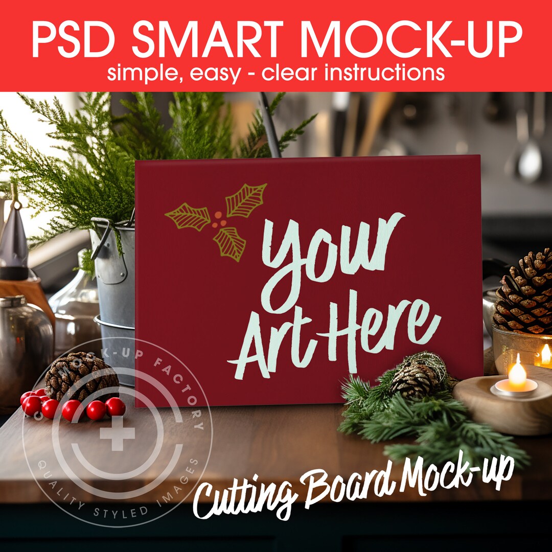 PSD Smart Glass Cutting Board Mockup, Holiday Mockup, Cutting Board
