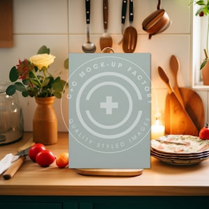 Cutting Board Mockup Photo - Tempered Glass 8x11&quot; Small with Cozy Cottage Kitchen Aesthetic, Farmhouse Kitchen Mockup Photos