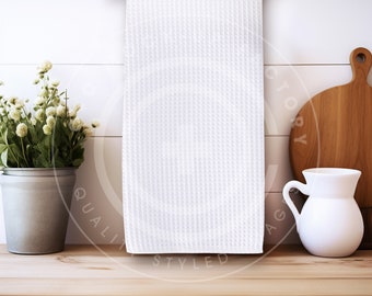 Waffeltuch Mockup, Waffeltuch Design Mockup, Mockup für Handtuch, Geschirrtuch Mockup, Fügen Sie Ihr Design zu einem leeren Handtuch in der Küche hinzu.