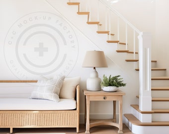 Entryway Mockup Blank Wall Art Photo - Stylish Coastal Beach House Aesthetic for Canvas Frames and Poster Prints, Entryway Wall Decor Mockup