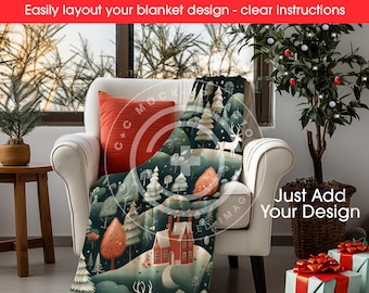 PSD Christmas Blanket Mockup, Velveteen AOP, Editable Smart File
