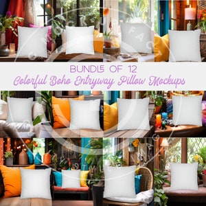 Entryway Throw Pillow Mockup Photo Bundle - Set of 12 Entryway Pillow Boho Indie Colorful, Mockup Bundle Sale, Entryway Pillow Mockup