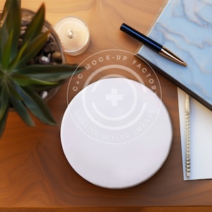 Round Ceramic Coaster Mockup Photo with Pretty Contemporary Boho Aesthetic, Coaster Mockups