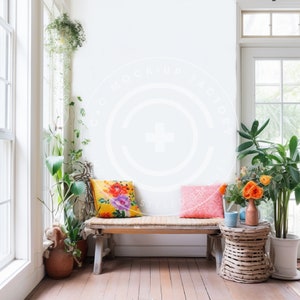 Entryway Boho Blank Wall Mockup Photo - Colorful Indie Boho Hippie Aesthetic for Canvas Frames and Poster Prints, Entry Wall Decor Mockup