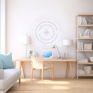 Office Mockup Blank Wall Art Photo - Stylish Coastal Beach House Aesthetic for Canvas Frames & Prints, Office Wall Decor Mockup