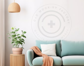 Living Room Mockup Blank Wall Art Photo - Stylish Coastal Beach House Aesthetic for Canvas Frames & Prints, Living Room Wall Decor Mockup