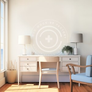 Office Mockup Blank Wall Art Photo - Stylish Coastal Beach House Aesthetic for Canvas Frames & Prints, Office Wall Decor Mockup