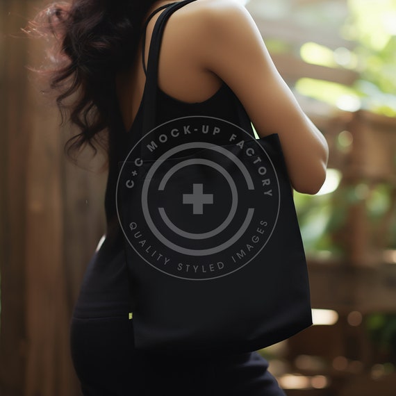 Organic Cotton Black Tote Bag Mockup (Digital Download)