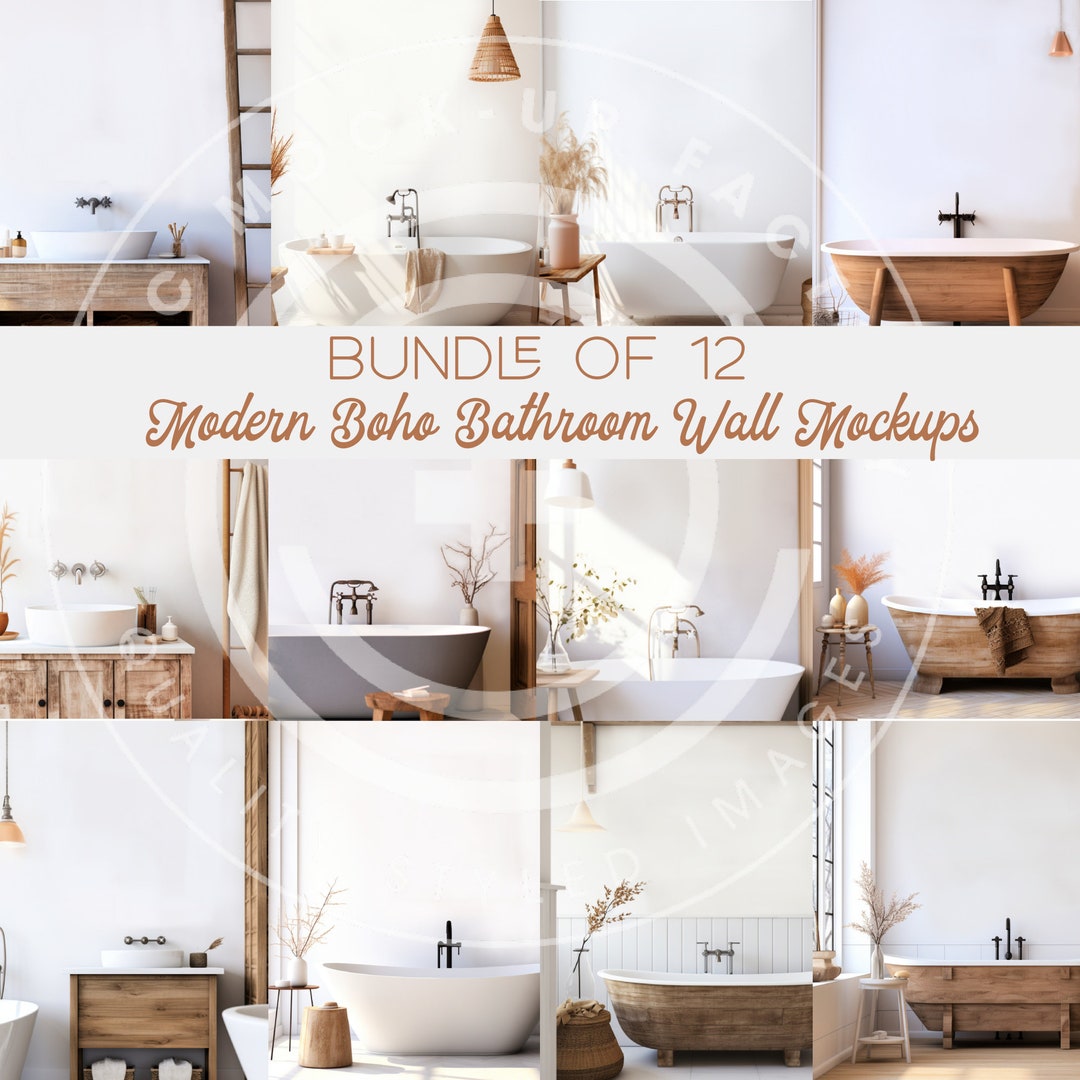 Bathroom Blank Wall Art Mockup Photo Bundle - Set of 12 Bathroom Wall ...