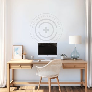 Office Mockup Blank Wall Art Photo - Stylish Coastal Beach House Aesthetic for Canvas Frames & Prints, Office Wall Decor Mockup