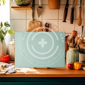 Cutting Board Mockup Photo - Tempered Glass 8x11&quot; Small with Cozy Cottage Kitchen Aesthetic, Farmhouse Kitchen Mockup Photos