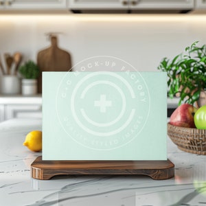 Cutting Board Mockup Photo - Tempered Glass 8x11&quot; Small with Cozy Cottage Kitchen Aesthetic, Farmhouse Kitchen Mockup Photos