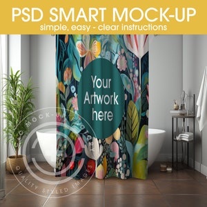 PSD Smart Shower Curtain Mockup, Editable Photo Mockup - PSD Shower Curtain Mockup, Bathroom Curtain Mock-up, Photoshop Editable, Smart File
