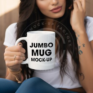 Boho JUMBO White Ceramic 20oz Mug Mockup, Blank Mug Image, Coffee Mug Mockup, Ceramic Mug Mock-up, Add your design. Boho Jumbo Style Mug