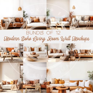 Living Room Blank Wall Art Mockup Photo Bundle - Set of 12 Living Room Wall Art Modern Boho, Mockup Bundle Sale, Living Room Mockups