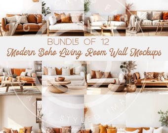 Living Room Blank Wall Art Mockup Photo Bundle - Set of 12 Living Room Wall Art Modern Boho, Mockup Bundle Sale, Living Room Mockups