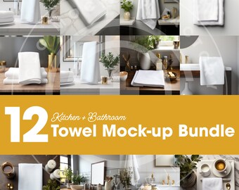 Towel Bundle Photo Bundle - Set of 12, Mockup Bundle, Hand Towel, Fingertip, Washcloth, Bath Towel, Bundle of Towels, Bathroom, Kitchen