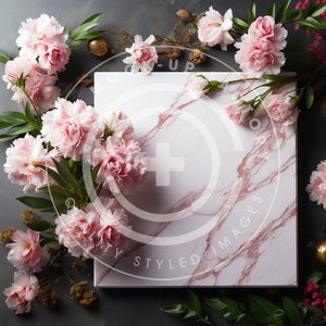 Plano de fundo de maquete de peônia rosa plana, casamento, convite, cartão de felicitações, diário, porta-copos, produtos POD, joias, fundo editável