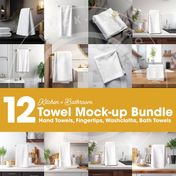 Towel Bundle Photo Bundle - Set of 12, Mockup Bundle, Hand Towel, Fingertip, Washcloth, Bath Towel, Bundle of Towels, Bathroom, Kitchen