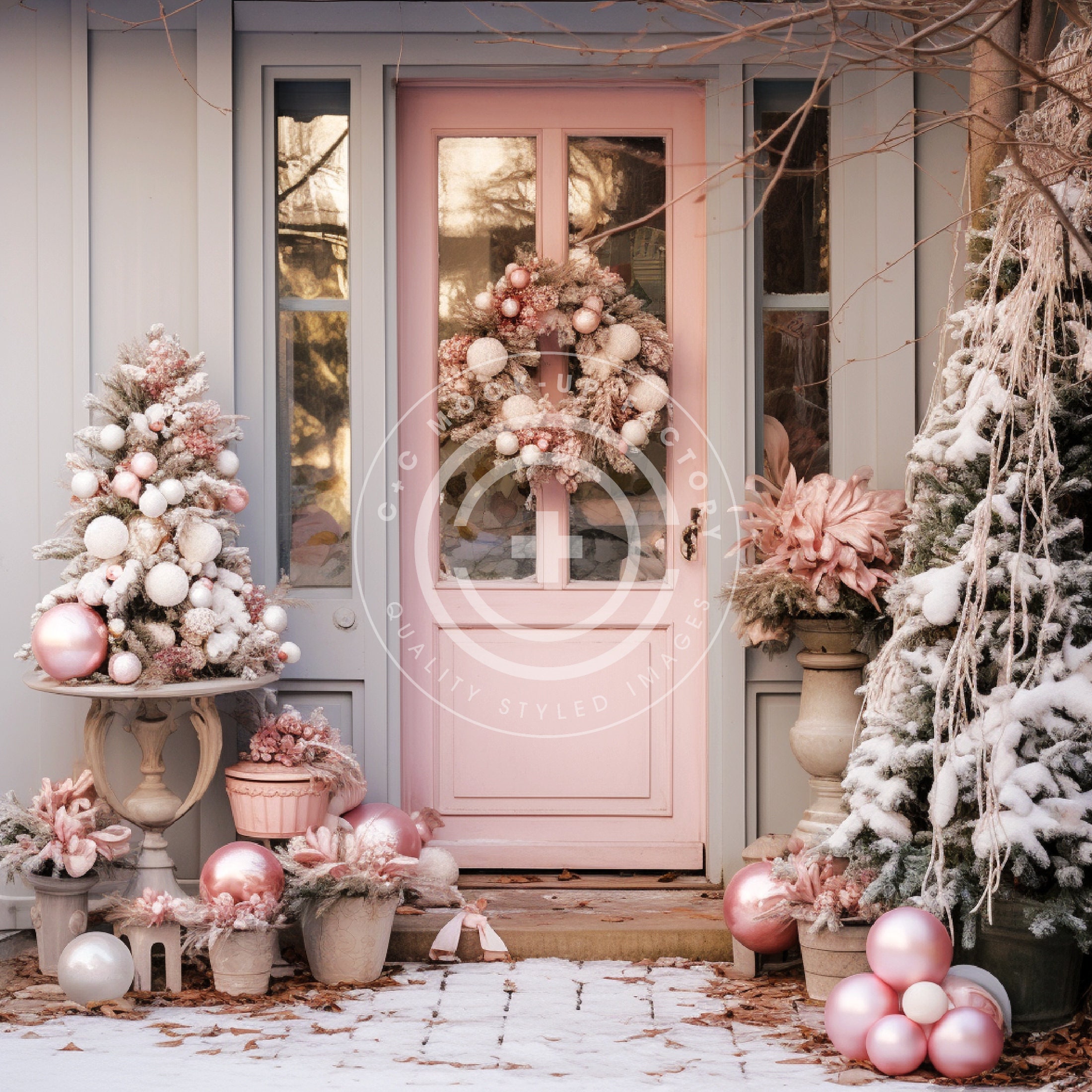 Pink Christmas Front Door Stock Photo Mockup Image Pink & Etsy