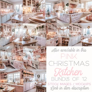 Pink Christmas Kitchen Stock Image Mockup Photo Pastel Holiday ...