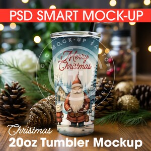 Christmas PSD 20 oz Tumbler Mockup, Editable Photo Mockup, 20oz Tumbler for Christmas, Photoshop Edit, Tumbler Template for Christmas Mockup