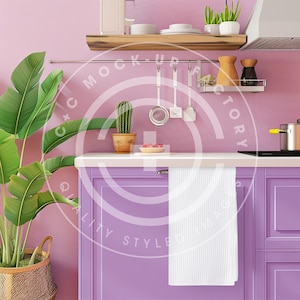 Waffle Towel Mockup, Waffle Towel Design Mockup, Mockup Towel, Colorful Kitchen Towel Mockup, Add your design to Blank Towel in the Kitchen.
