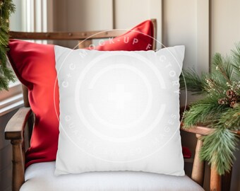 Christmas Pillow Mockup, Farmhouse Style (Digital Download)