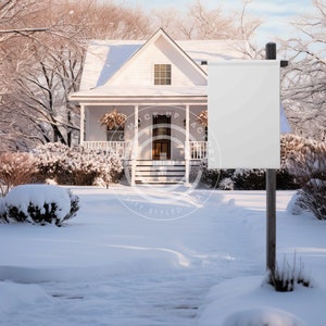 Winter Garden Banner Mockups, Garden Flag Mockup, Image for Garden Banner, Image of Garden Snow Flag, Mock-up of a Garden Banner in Winter