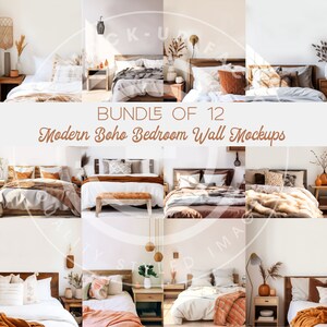Bedroom Blank Wall Art Mockup Photo Bundle - Set of 12 Bedroom Wall Art Modern Boho, Mockup Bundle Sale, Bedroom Wall Mockup