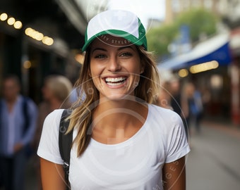 Trucker Mesh Cap Mockup, Green Trucker Cap  Mockup, Green and White Trucker Hat, Mesh Cap Mock-up, Trucker Caps, Mesh Hat Stock Image