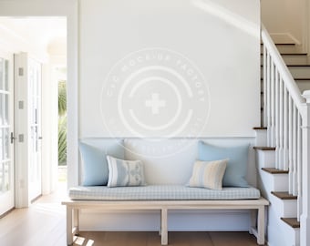 Entryway Mockup Blank Wall Art Photo - Stylish Coastal Beach House Aesthetic for Canvas Frames and Poster Prints, Entryway Wall Decor Mockup