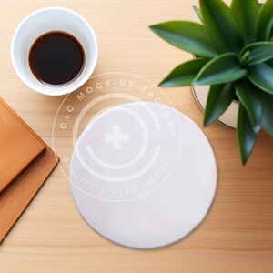 Round Ceramic Coaster Mockup Photo with Pretty Contemporary Boho Aesthetic, Coaster Mockups