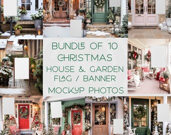 Weihnachtshaus & Garten Banner Flagge Mockup 10er Set, Garten Flagge Mockup Set, Outdoor Weihnachtsmockup Fotos, Mockup Bundle Verkauf