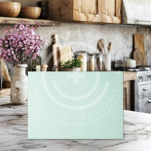 Cutting Board Mockup Photo - Tempered Glass Bright Cottage Kitchen Aesthetic, Boho Farmhouse Kitchen Mockup Photos, Small 8x11 board