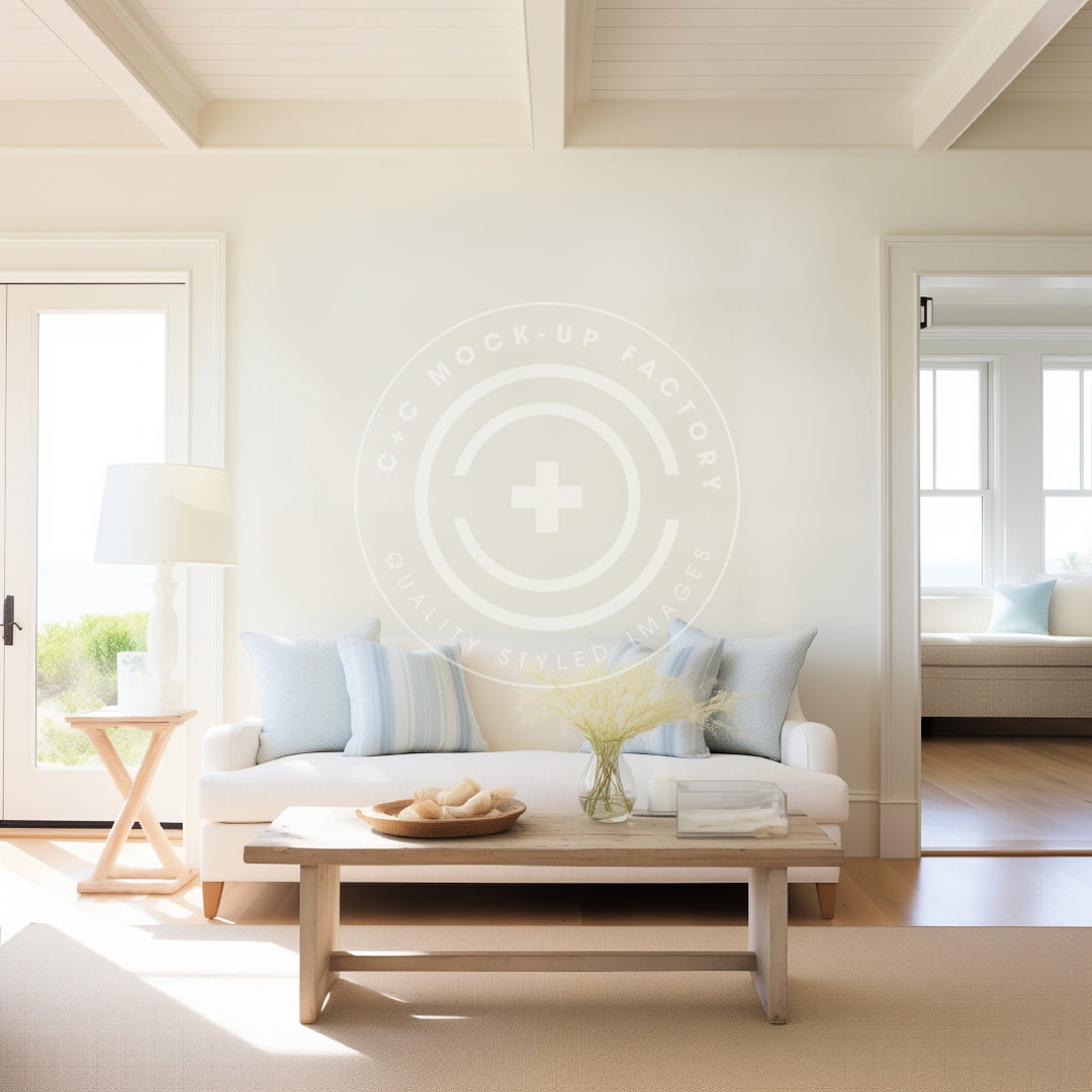 Entryway Mockup Blank Wall Art Photo Stylish Coastal Beach House