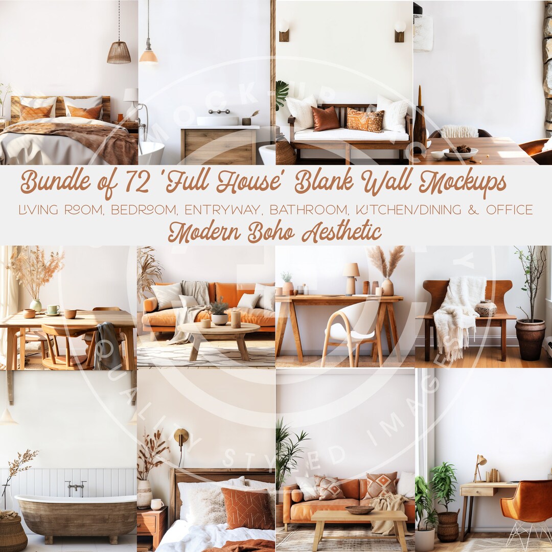 Blank Wall Art Mockup Bundle Set of 72 'full House' Mockup Photos With Modern Boho Aesthetic