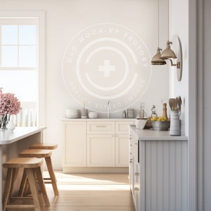 Dining Mockup Blank Wall Art Photo - Stylish Coastal Beach House Aesthetic for Canvas Frames & Prints, Kitchen Dining Wall Decor Mockup