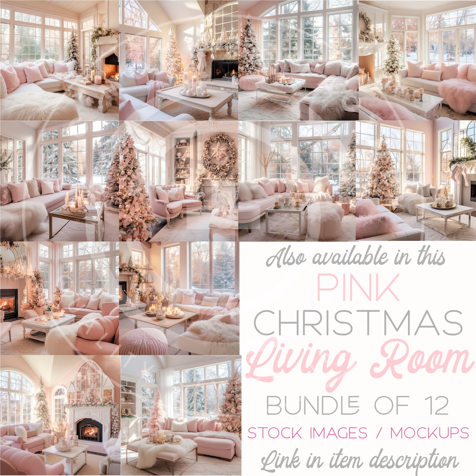 Pink Christmas Living Room Stock Image/mockup Pastel Pink - Etsy
